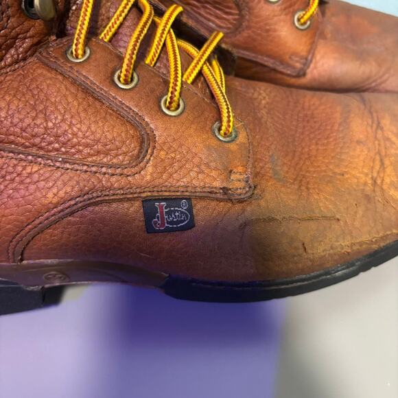 Justin Women’s 9.5B Waterproof Leather Work Boots Brown Lace-Up Zip - Picture 2 of 10
